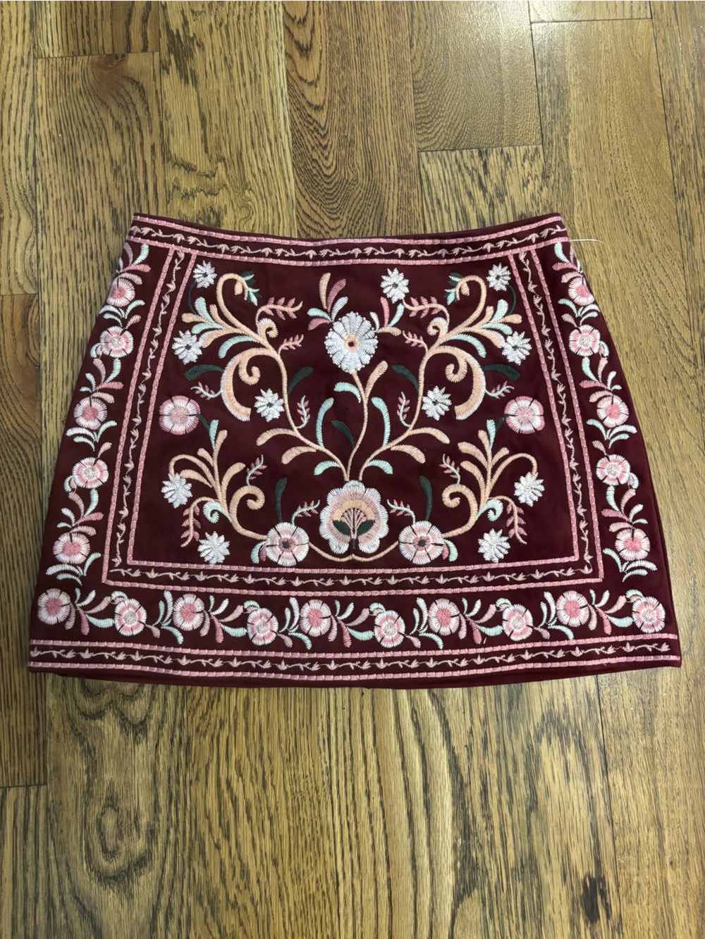 Altar’d State Embroidered Burgundy Floral Mini Skirt S NWOT